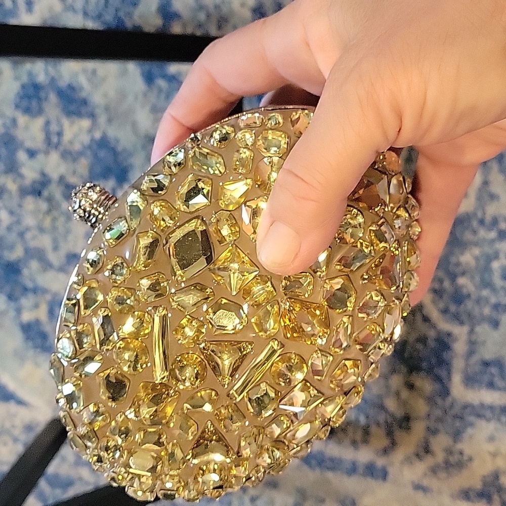 Elegant Small Golden Yellow" Topaz Gemstone/ Silver Trim Crystal Clutch - Picture 4 of 5